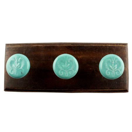 Sea Green Leaf Flower Ceramic Wooden Hook